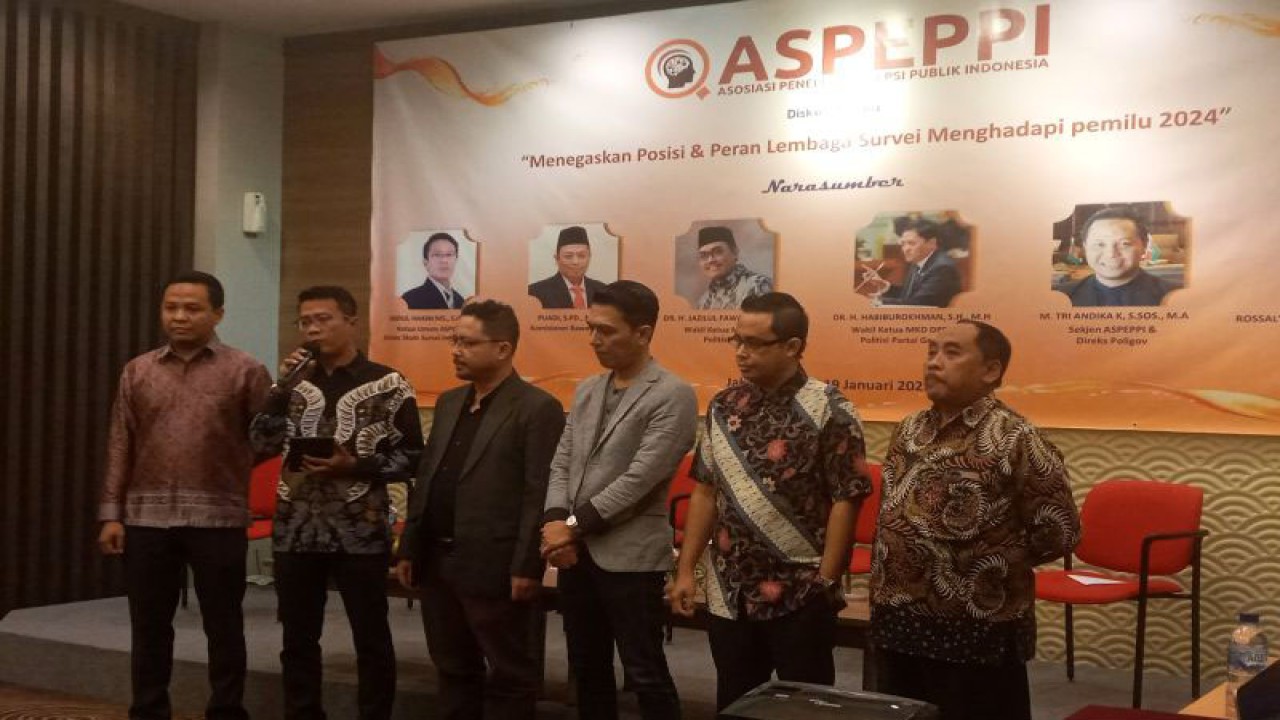 Suasana deklarasi Asosiasi Peneliti Persepsi Publik Indonesia (Aspeppi) di Jakarta Design Center, Jakarta, Kamis (19/1/2023). ANTARA/Tri Meilani Ameliya.