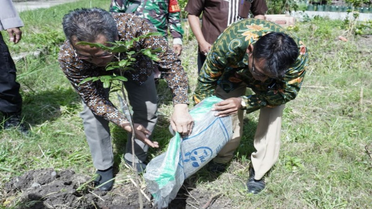 Bupati Bantul Abdul Halim Muslih saat kegiatan penanaman bibit pohon di kawasan wisata Banjaran, Desa Guwosari, Kabupaten Bantul, DIY, Minggu (8/1/2023) (ANTARA/HO-Humas Pemkab Bantul)