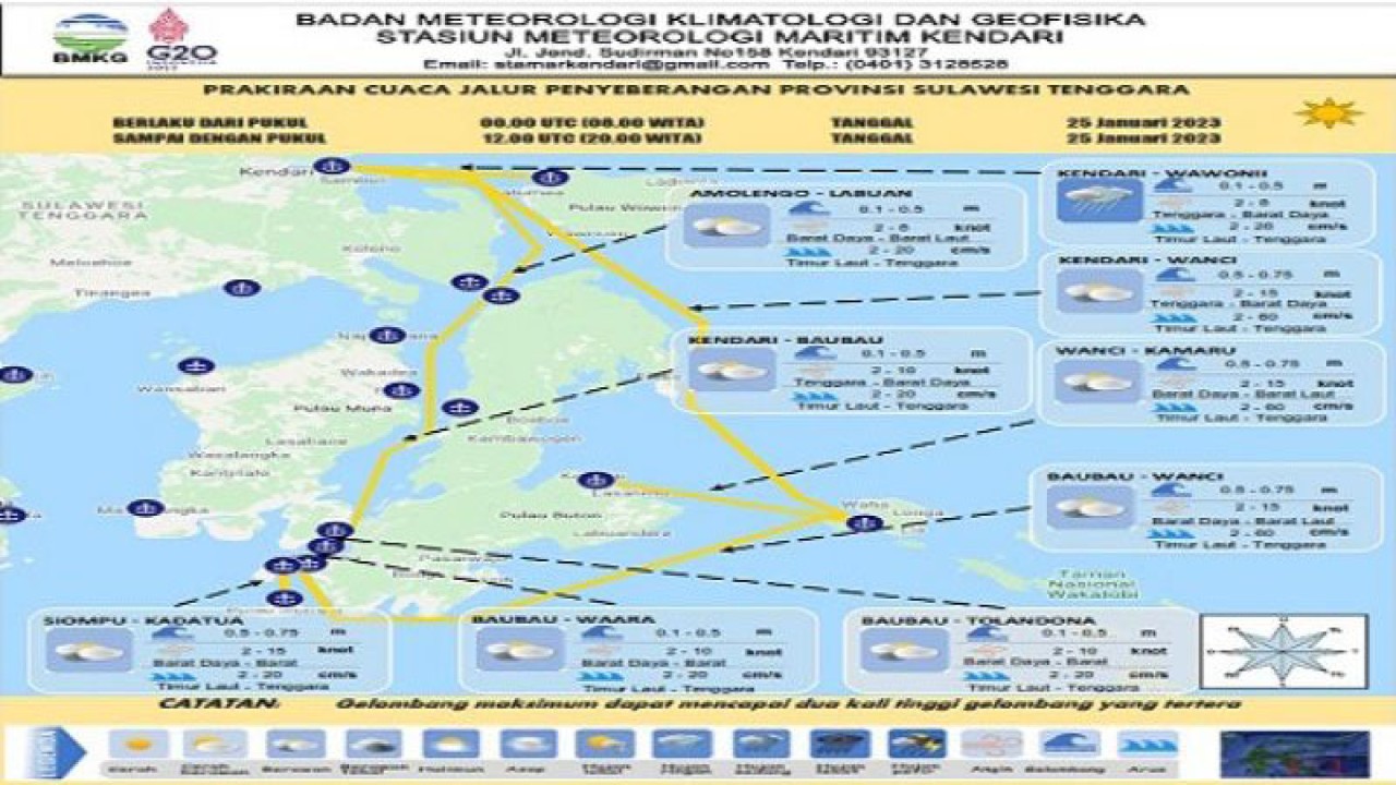 Peta prakiraan cuaca BMKG Kendari, Provinsi Sulawesi Tenggara. ANTARA/HO-BMKG Kendari
