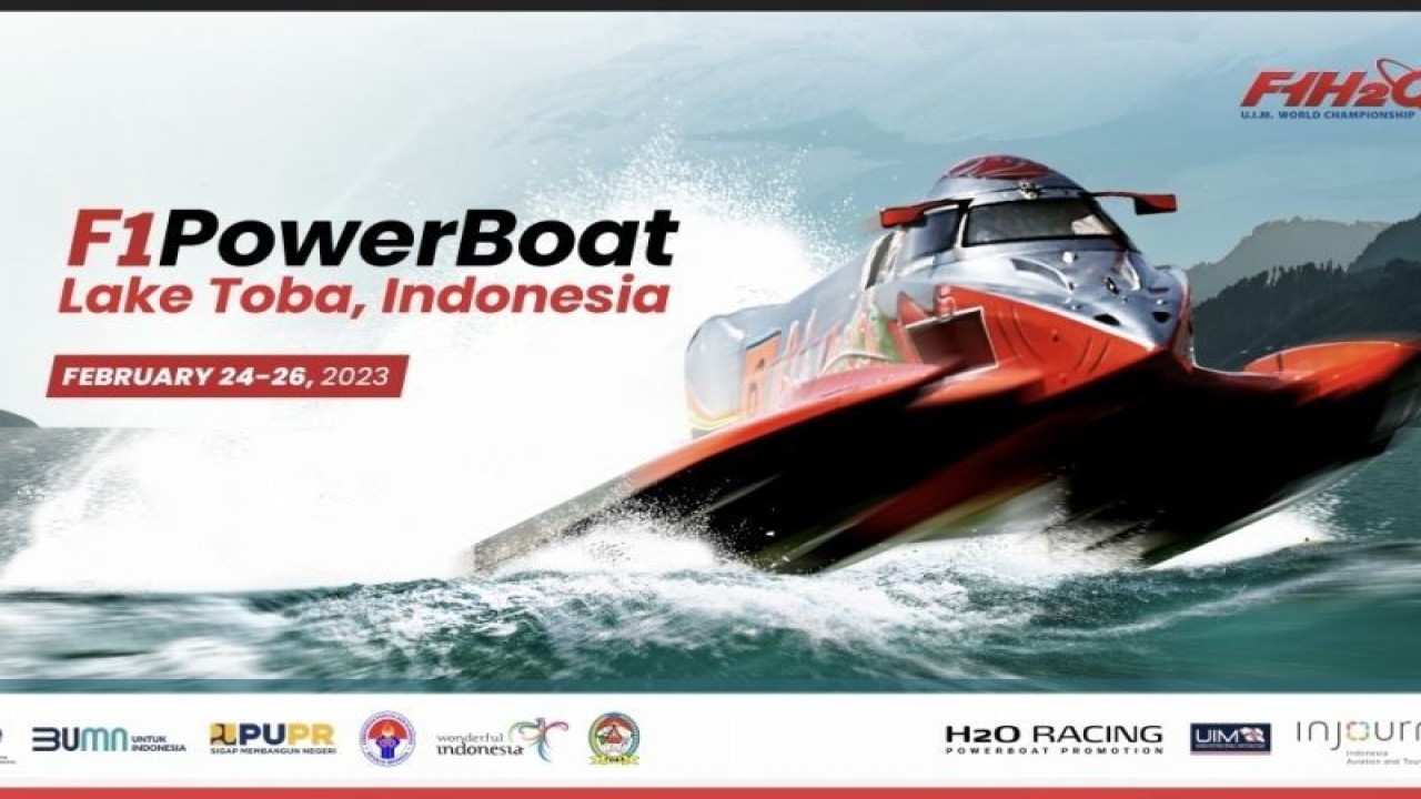 Logo gelaran F1 Powerboat 2023 yang akan berlangsung di Danau Toba, Sumatra Utara, pada 24-26 Februari 2023. ANTARA/HO-Kemenpora