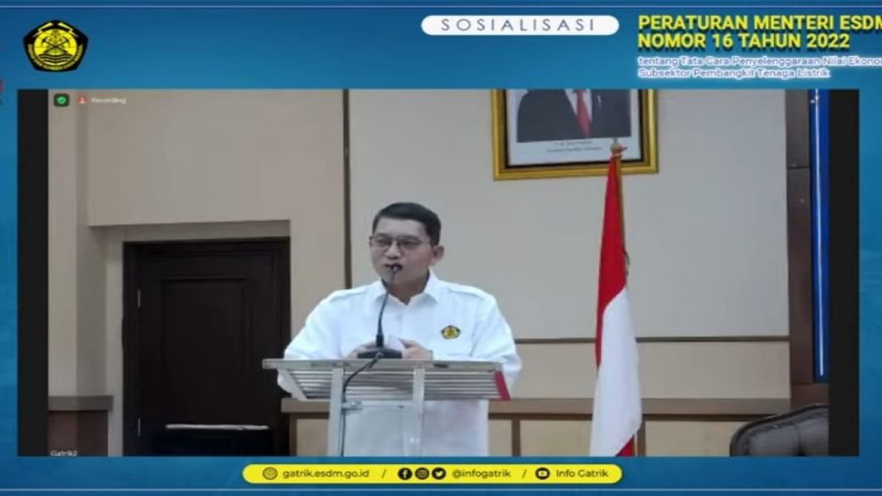 Tangkapan layar-Plt Direktur Jenderal Ketenagalistrikan Kementerian ESDM Dadan Kusdiana dalam "Sosialisasi Peraturan Menteri ESDM Nomor 16 Tahun 2022 tentang Tata Cara Penyelenggaraan Nilai Ekonomi Karbon Subsektor Pembangkit Tenaga Listrik" sebagaimana dipantau dari YouTube Info Gatrik, Selasa (24/2/2023). ANTARA/Benardy Ferdiansyah