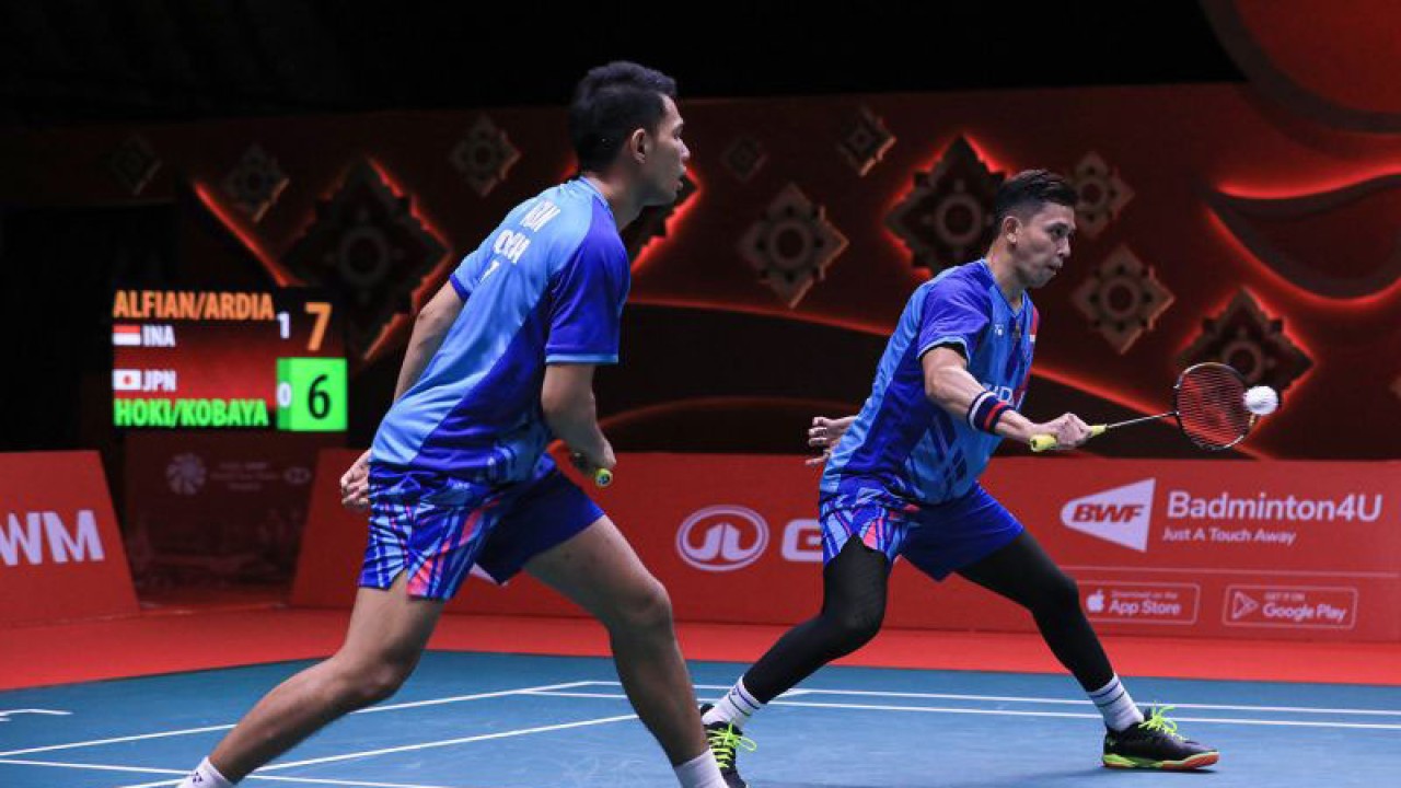Pebulutangkis ganda putra Indonesia Muhammad Rian Ardianto (kanan) dan Fajar Alfian (kiri) ANTARA FOTO/Handout/Humas PBSI/app/pras.