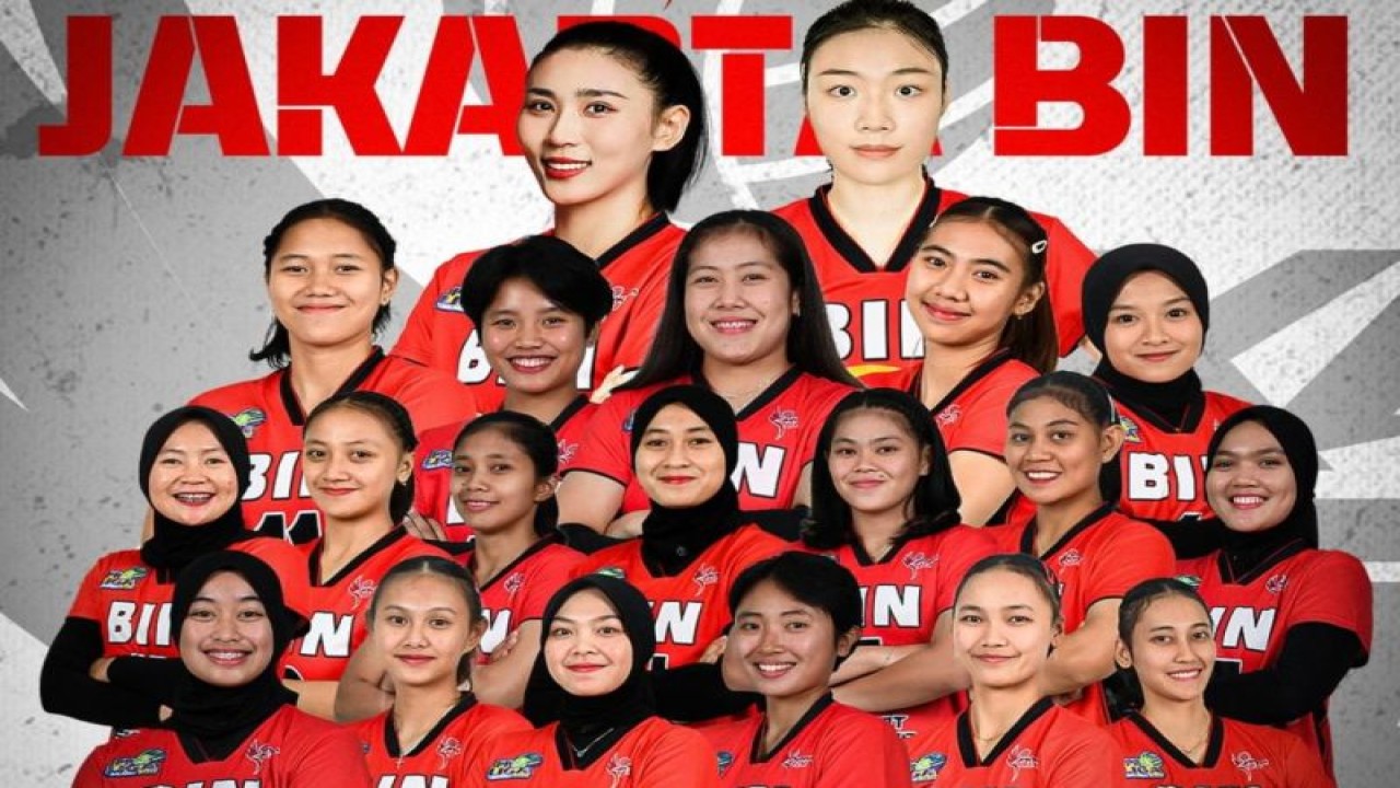 Dokumentasi susunan pemain tim bola voli putri Jakarta BIN di Proliga 2023. (ANTARA/HO-Instagram/@bin_volleyballclub)