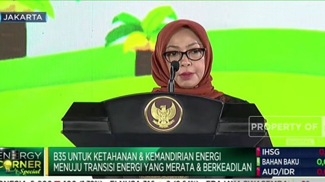 Tangkapan layar Deputi Bidang Pangan dan Agribisnis Kementerian Koordinator Bidang Perekonomian Musdhalifah Machmud dalam Talkshow "Implementasi B35" di Jakarta, Selasa (31/1/2023). (ANTARA/Sanya Dinda)