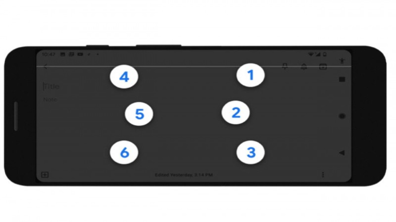 Ilustrasi - Tampilan keyboard braille Google TalkBack di ponsel Android. (blog.google)