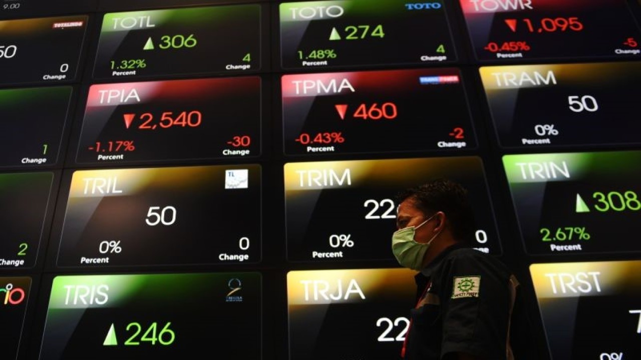 Layar menampilkan pergerakan perdagangan saham di Bursa Efek Indonesia (BEI), Jakarta, Senin (2/1/2023). ANTARA FOTO/Hafidz Mubarak A/foc.