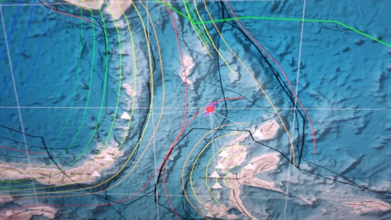 Episentrum gempa magnitudo 7,0 di Laut Maluku, Rabu (18/1/2023). (ANTARA/HO-BMKG)
