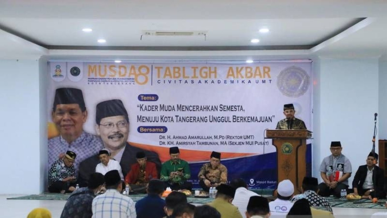 Wakil Wali Kota Tangerang Sachrudin saat menghadiri sekaligus membuka kegiatan Musyawarah Daerah (Musda) Bersama Angkatan Muda Muhammadiyah Kota Tangerang yang bertempat di Aula Jenderal Sudirman Universitas Muhammadiyah Tangerang (UMT), Sabtu