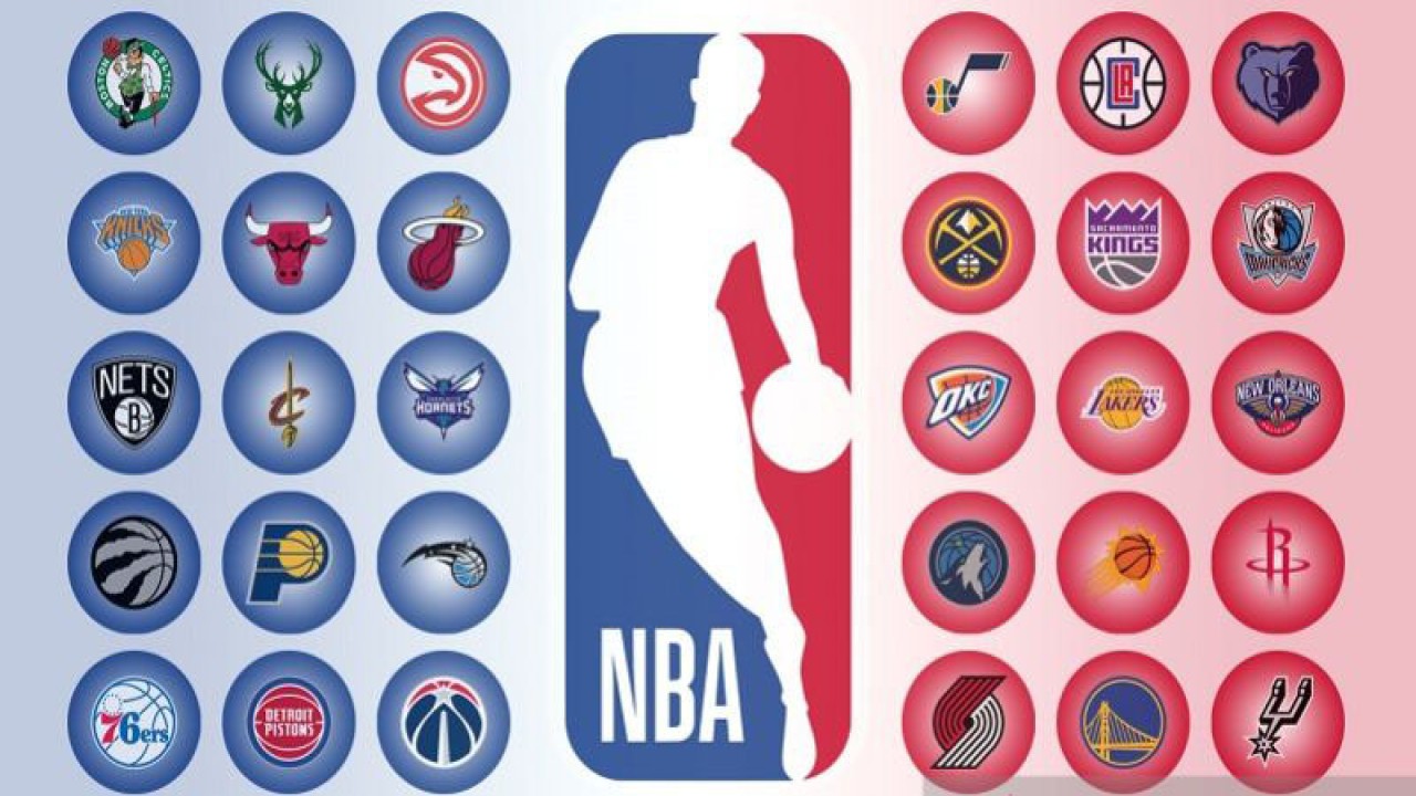 Ilustrasi liga bola basket Amerika Serikat, NBA, dan 30 tim pesertanya. (ANTARA/Gilang Galiartha)