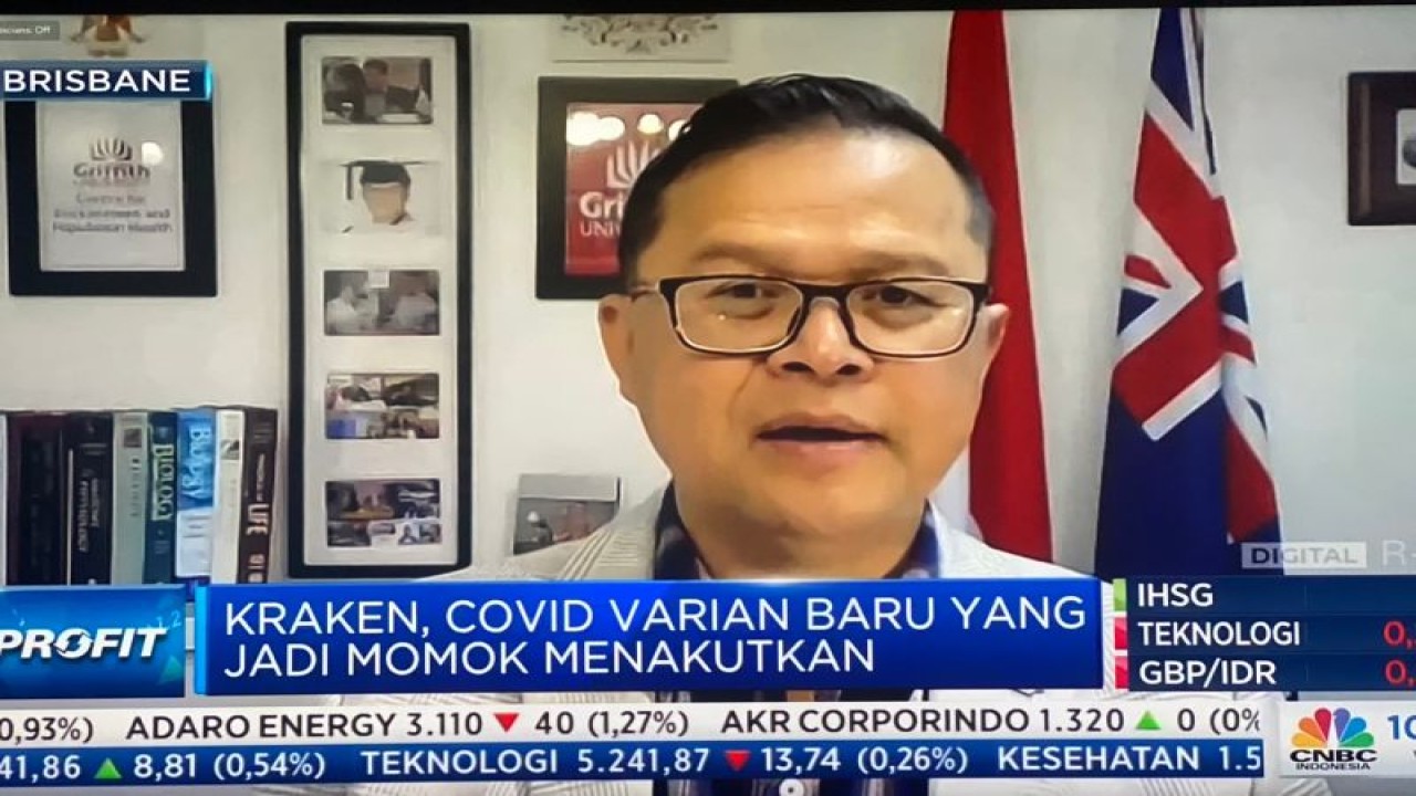 Pakar Keamanan dan Ketahanan Kesehatan Global Griffith University Australia Dicky Budiman dalam Profit CNBC Indonesia yang disiarkan di Jakarta, Senin (16/1/2023). (ANTARA/Hreeloita Dharma Shanti)