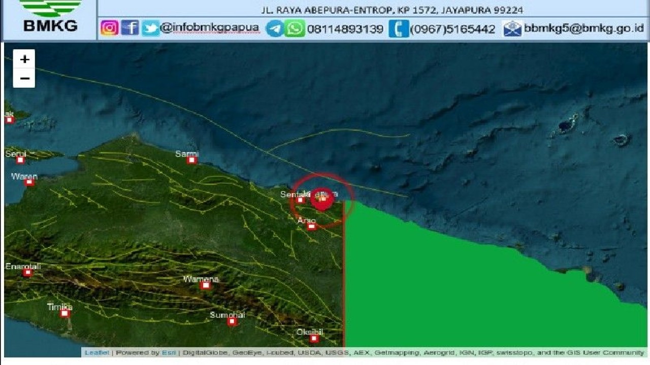 Peta gempa dari BMKG V Jayapura. ANTARA/HO/Dok BMKG Wilayah V Jayapura
