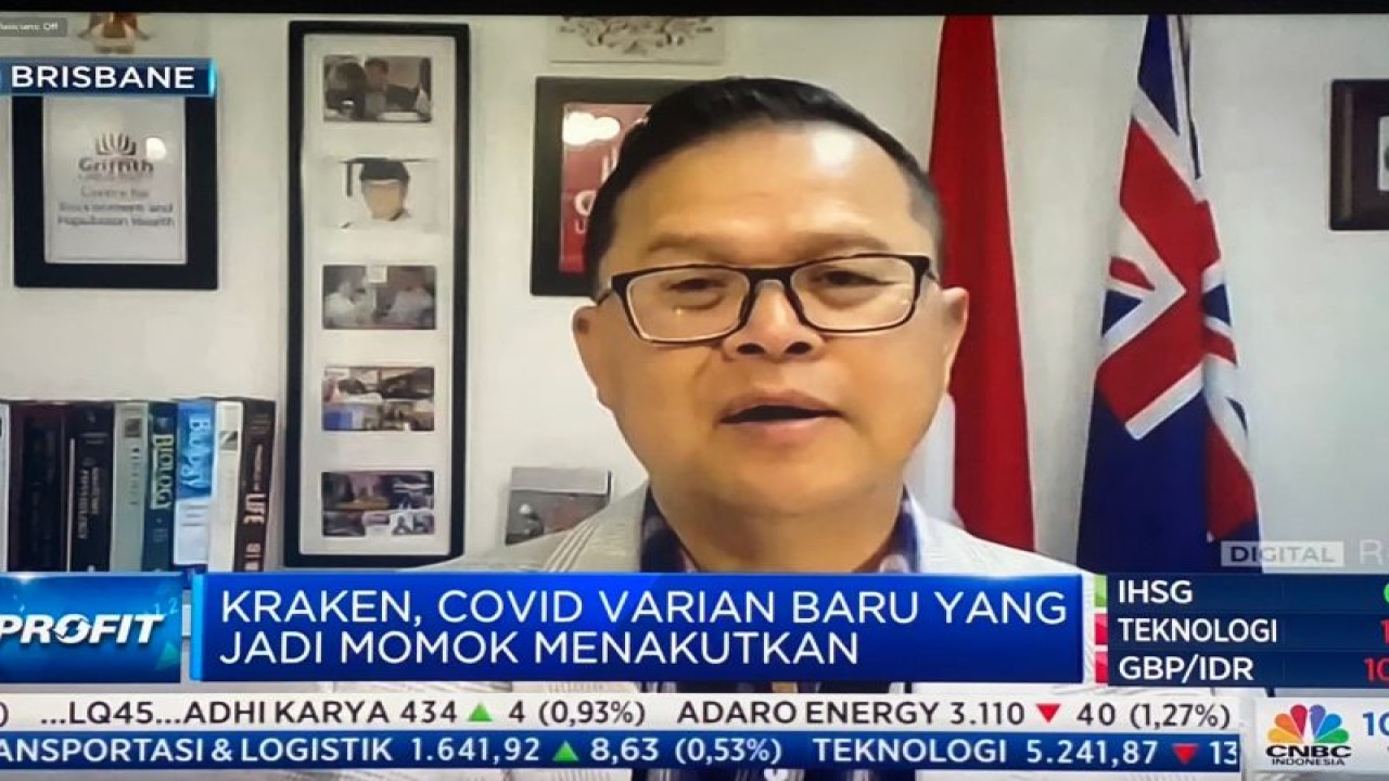 Potret Pakar Keamanan dan Ketahanan Kesehatan Global Griffith University Australia Dicky Budiman dalam Profit CNBC Indonesia yang disiarkan di Jakarta, Senin (16/1/2023). (ANTARA/Hreeloita Dharma Shanti)