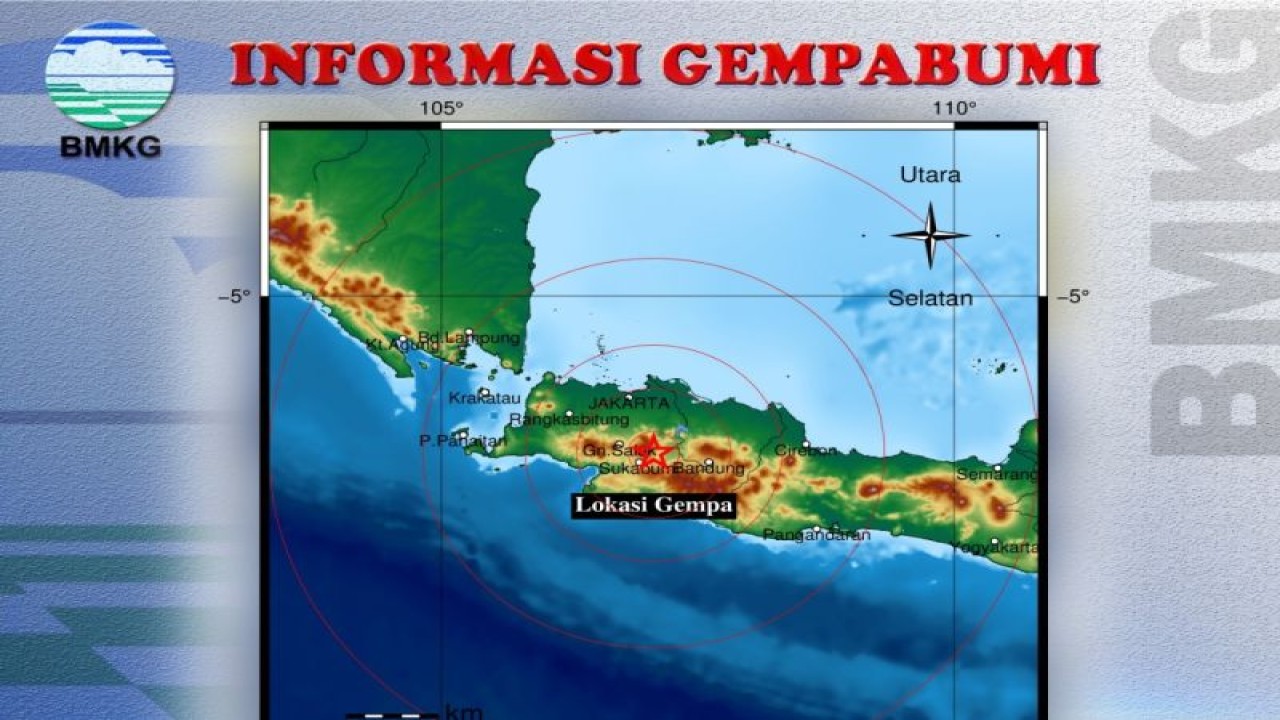 Pusat gempa M4,3 yang berlokasi di Kabupaten Cianjur, Jabar pada Selasa, (24/1) sekitar pukul 02.45 WIB.