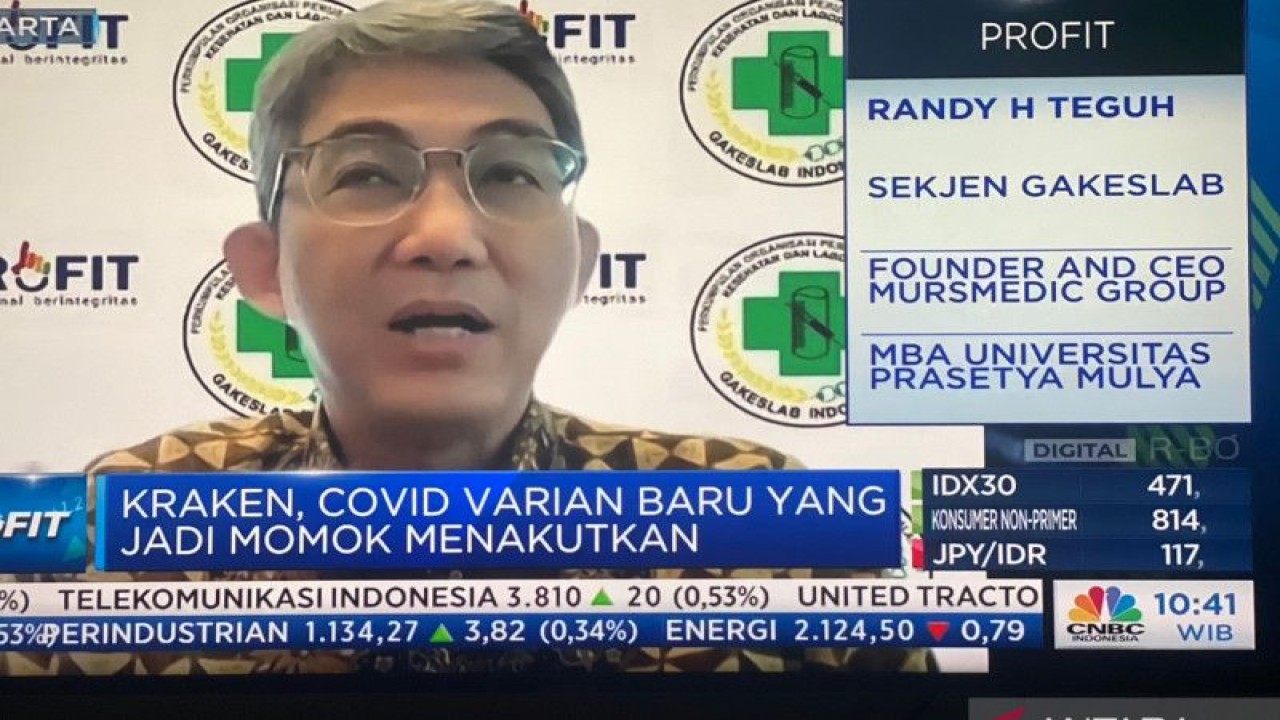 Sekretaris Jenderal Gakeslab Randy H. Teguh dalam Profit CNBC Indonesia yang disiarkan di Jakarta, Senin (16/1/2023). (ANTARA/Hreeloita Dharma Shanti)
