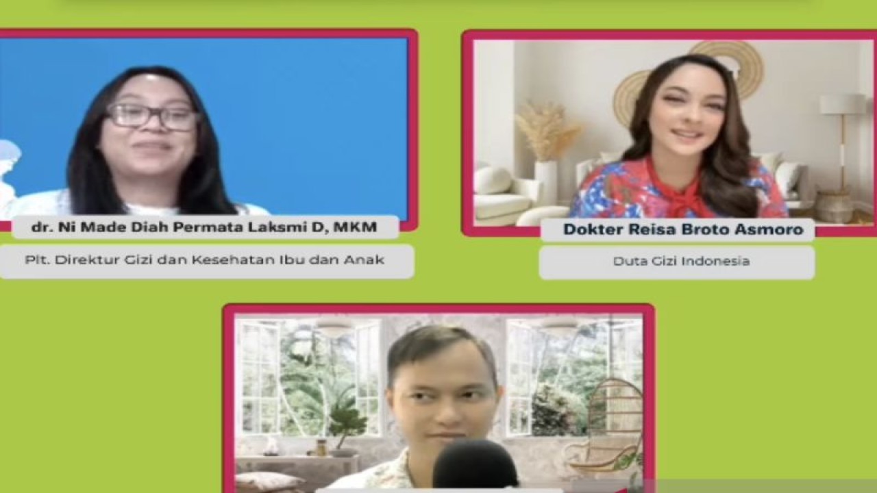 Tangkapan layar Duta Gizi Indonesia Reisa Broto Asmoro dalam Siaran Sehat yang diikuti secara daring di Jakarta, Senin (23/1/2023). (ANTARA/Hreeloita Dharma Shanti)