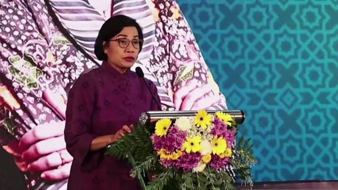 Tangkapan layar Menkeu Sri Mulyani dalam Ground Breaking Pembangunan UIN Maulana Malik Ibrahim Malang, Minggu (22/1/2023). (ANTARA/Sanya Dinda)