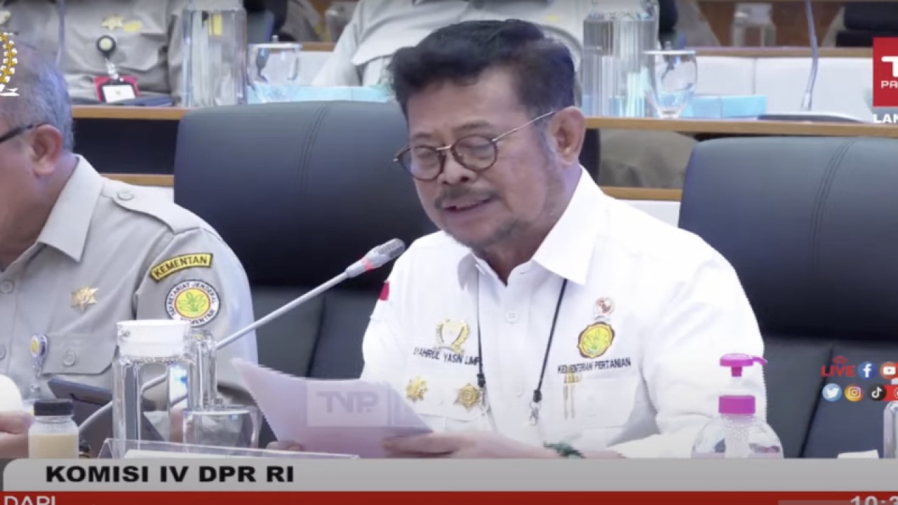 Tangkapan layar Menteri Pertanian Syahrul Yasin Limpo dalam rapat kerja dengan Komisi IV DPR di Jakarta, Senin (16/1/2023). ANTARA/Kuntum Khaira Riswan