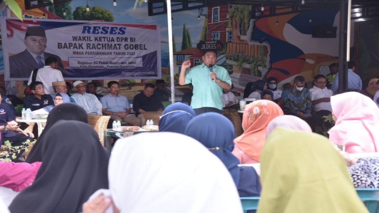 Wakil Ketua DPR RI Bidang Koordinasi Industri dan Pembangunan (Korinbang) Rachmat Gobel sosialisasi peran dan fungsi LPS di Gorontalo (ANTARA/HO/DPR Koribang)