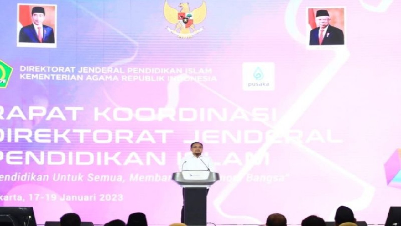 Menteri Agama Yaqut Cholil Qoumas saat membuka rapat koordinasi Direktorat Jenderal Pendidikan Islam. (ANTARA/HO-Kemenag)