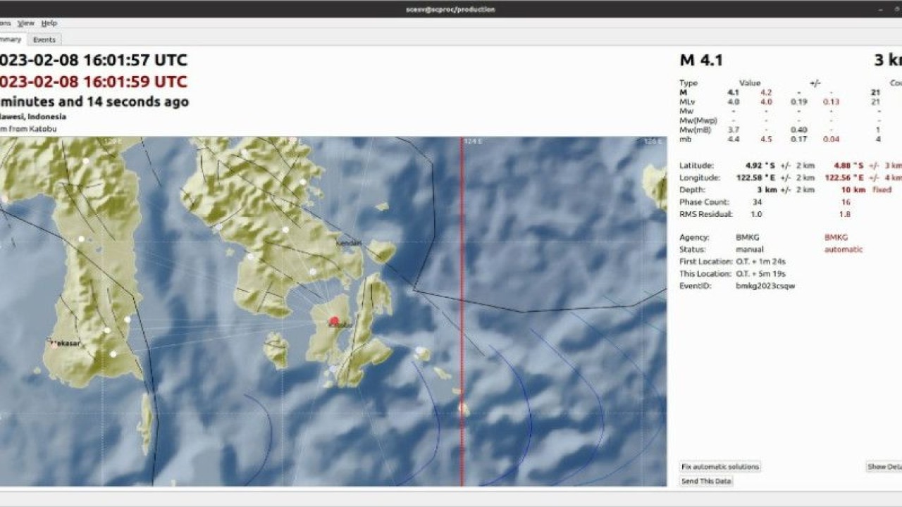 BMKG sebut Aktivitas sesar Buton A Tenggara Lawa picu gempa di Muna Barat, Kamis (9/2/2023) (ANTARA/HO-BMKG Kendari)