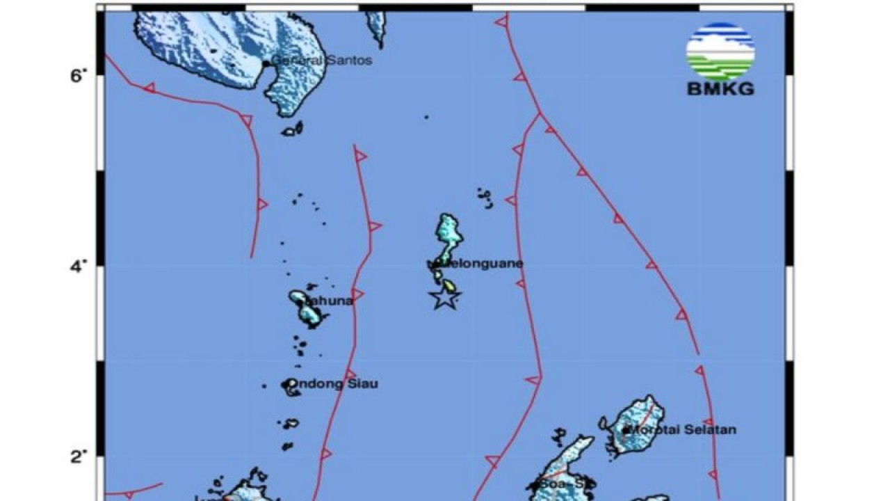 Gempa dengan magnitudo 6,0 terjadi di daerah Melonguane, Sulawesi Utara, Sabtu (11/2/2023). (ANTARA/HO-BMKG)