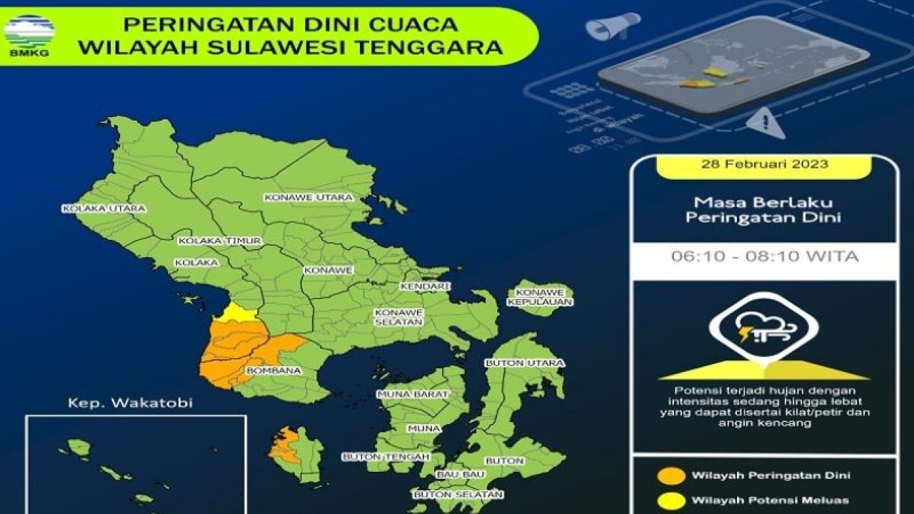 Ilustrasi: BMKG merilis terjadinya gelombang tinggi di beberapa wilayah perairan Sulawesi Tenggara serta peringatan dini cuaca di beberapa daerah di Sultra, sehingga nelayan diperingatkan tetap waspada terkait perubahan iklim yang biasa berubah. (Foto ANTARA/HO-BMKG)
