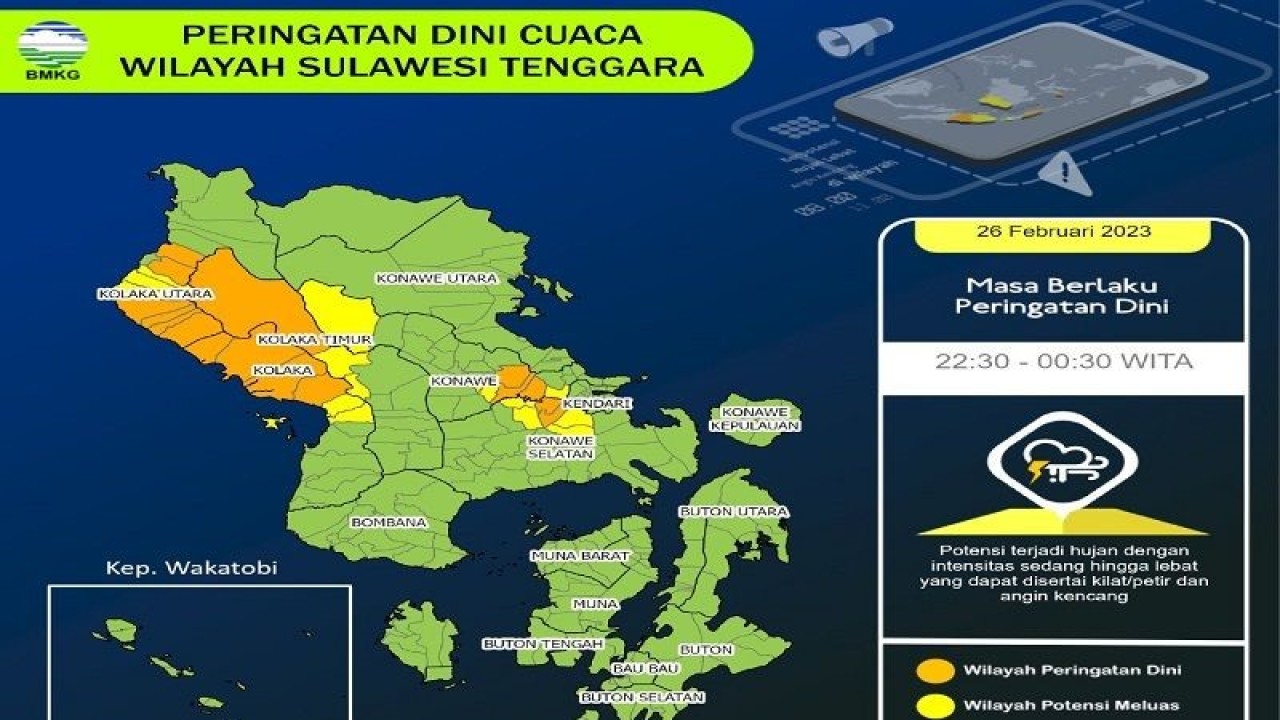Badan Meteorologi Klimatologi dan Geofisika Kendari, Sulawesi Tenggara (Sultra), memprediksi wilayah Buton yang meliputi Kota Baubau dan Kabupaten Muna dan sekitarnya alami hujan ringan di pagi hingga siang hari. (Foto ANTARA/HO-BMKG Kendari)