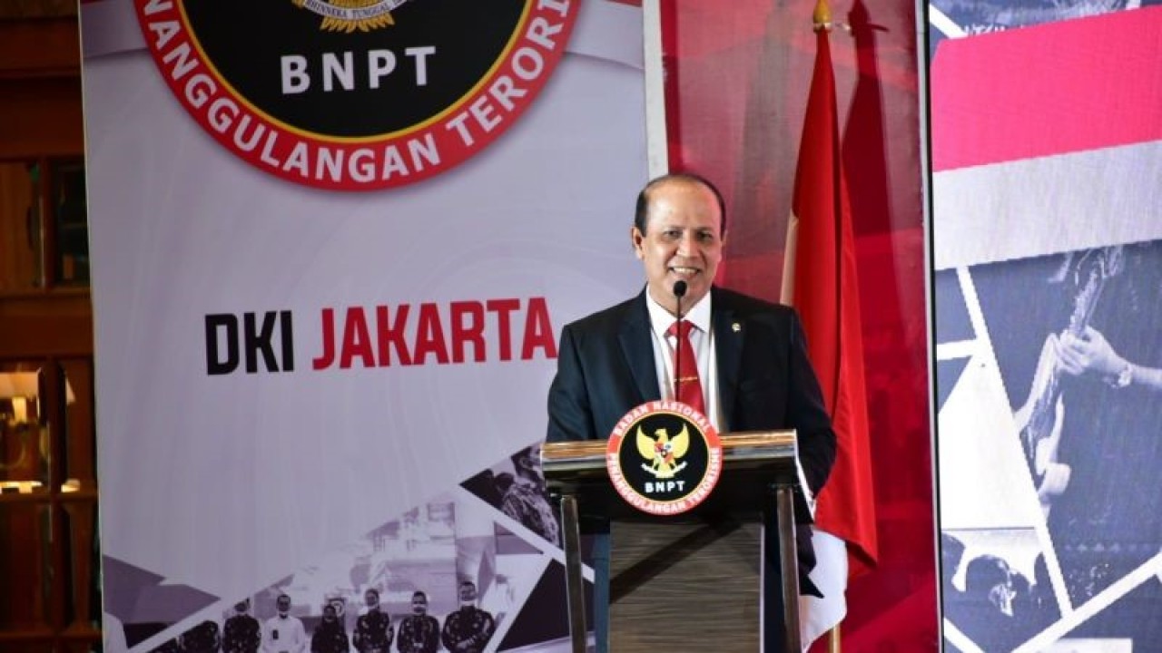 Kepala BNPT Komisaris Jenderal (Komjen) Polisi Boy Rafli Amar memberikan sambutan saat Rakernas FKPT X di Jakarta, Senin (20/2/2023) malam. ANTARA/HO-Humas BNPT.