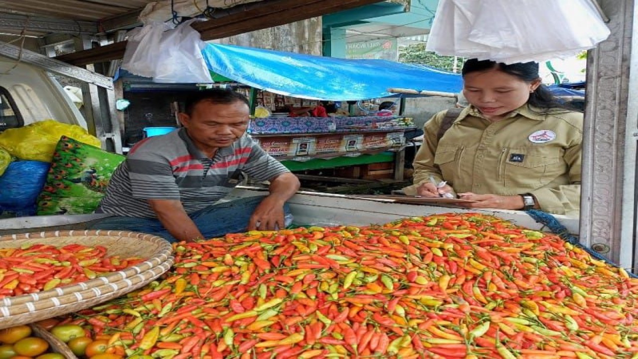 Pegawai Pemkot Palangka Raya, Kalimantan Tengah yang ditugaskan untuk melakukan pengecekan harga pangan menanyakan harga sejumlah komoditas pangan di pasar tradisional yang ada di kota setempat, beberapa waktu lalu. ANTARA/HO-Dokumentasi Pribadi