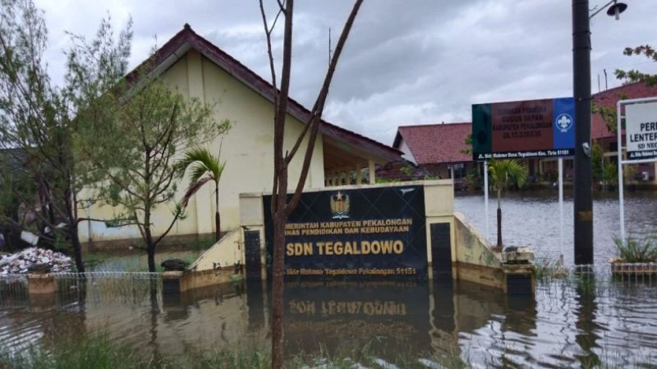 Dinas Pendidikan Kabupaten Pekalongan, meliburkan para siswanya yang sekolahnya dilandan banjir, Kamis (23/2/2023). (ANTARA/Kutnadi)