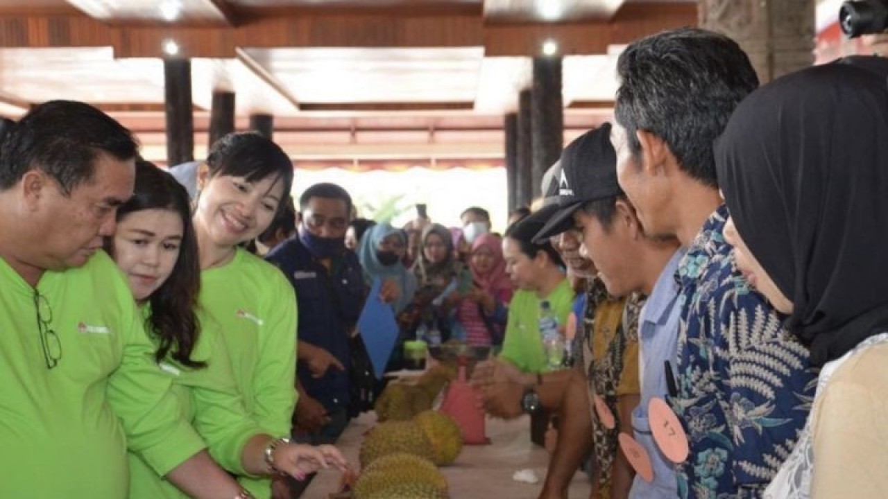 Antusias masyarakat Kutai Barat mengikuti lomba makan durian dalam kegiatan Festival Durian Sendawar 2023 di Alun-Alun Itho, Barong Tongkok, Kutai Barat. ANTARA/HO-Diakominfo Kaltim