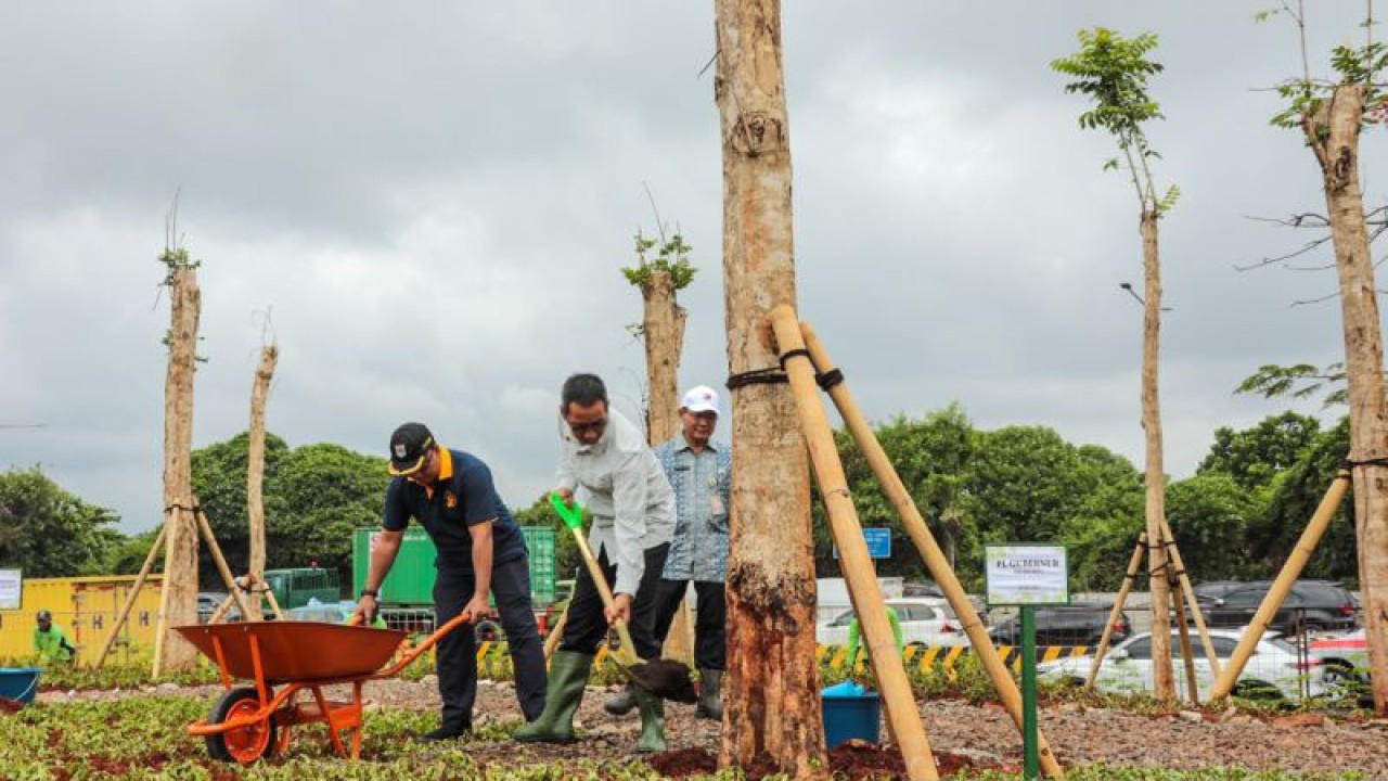 Penjabat Gubernur DKI Heru Budi Hartono menanam pohon di Jakarta Pusat, Kamis (2/2/2023). ANTARA/Dewa Ketut Sudiarta Wiguna