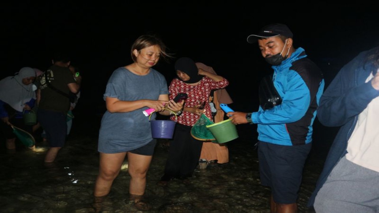 Warga lokal dan wisatawan berpartisipasi dalam festival adat Bau Nyale, di Pantai Seger Kuta, Lombok Tengah, Nusa Tenggara Barat, Jumat (10/2). (ANTARA/Pamela Sakina)