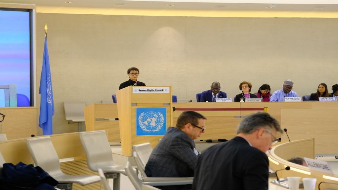 Menteri Luar Negeri RI Retno Marsudi menyampaikan pernyataan pada Sidang Dewan HAM PBB ke-52 di Jenewa, Swiss pada Senin (27/2/2023). (ANTARA/HO-Kemenlu RI)