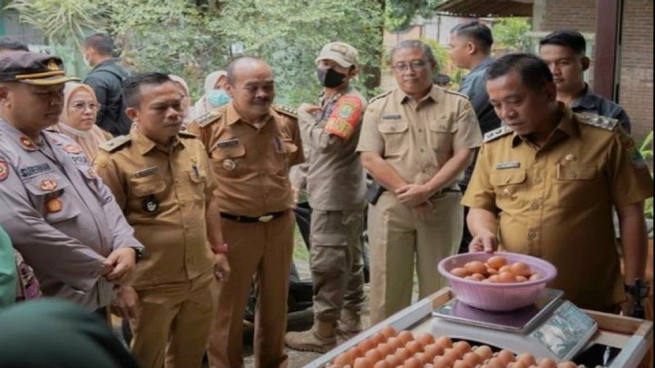 Wakil Bupati Karawang Aep Syaepuloh menyalurkan telur untuk penanganan stunting. (ANTARA/HO-Pemkab Karawang)