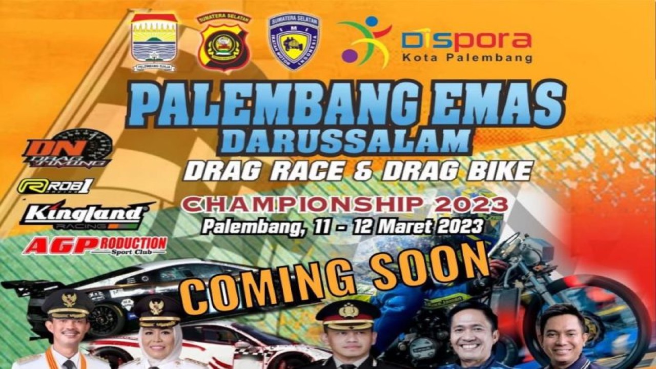 Pemerintah Kota Palembang bekerja sama dengan Ikatan Motor Indonesia (IMI) setempat menggelar kompetisi balap "Palembang Emas Darussalam Drag Race and Drag Bike Championship" 2023 pada 11-12 Maret 2023. (ANTARA/HO-Pemkot Palembang)