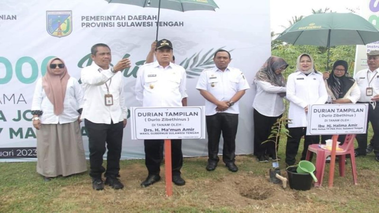 Wakil Gubernur Sulteng Ma'mun Amir dalam kegiatan penanaman pohon di Desa Maku, Kabupaten Sigi, Rabu (1/2/2023). (ANTARA/HO-Prokopim Setda Pemprov Sulteng)