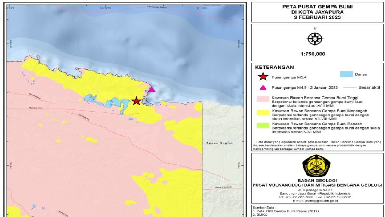 Peta pusat gempa bumi di Kota Jayapura, Papua. (ANTARA/HO-Badan Geologi)