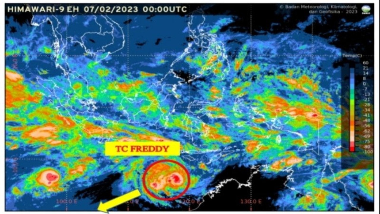 Tangkapan layar peta siklon tropis Freddy pada Selasa (7/2/2023). (ANTARA/HO-BMKG)