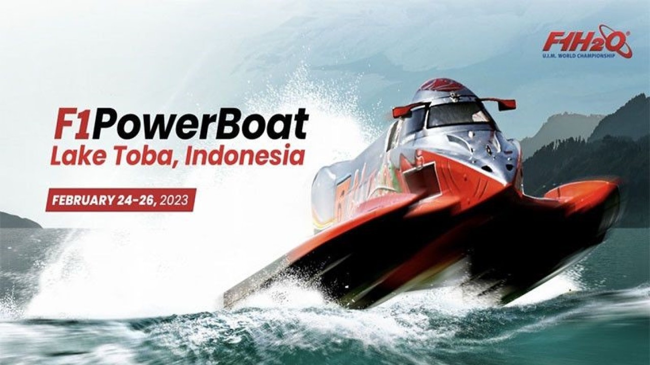 Logo gelaran F1Powerboat 2023 yang akan bergulir di Danau Toba, Sumatra Utara pada 24-26 Februari 2023. ANTARA/HO-Kemenpora/pri.
