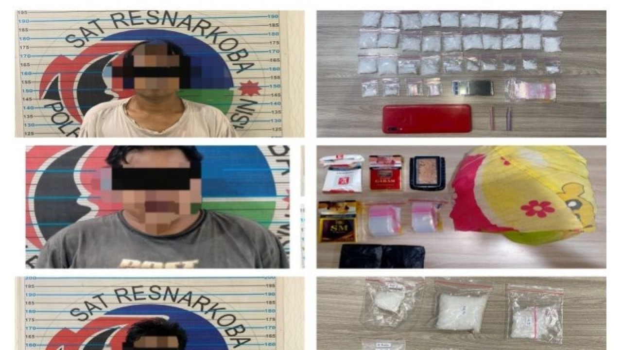 Ketiga pengedar ditangkap Polresta Banjarmasin dengan total barang bukti disita 223,39 gram sabu-sabu dan 66 butir pil ekstasi. (ANTARA/Firman)