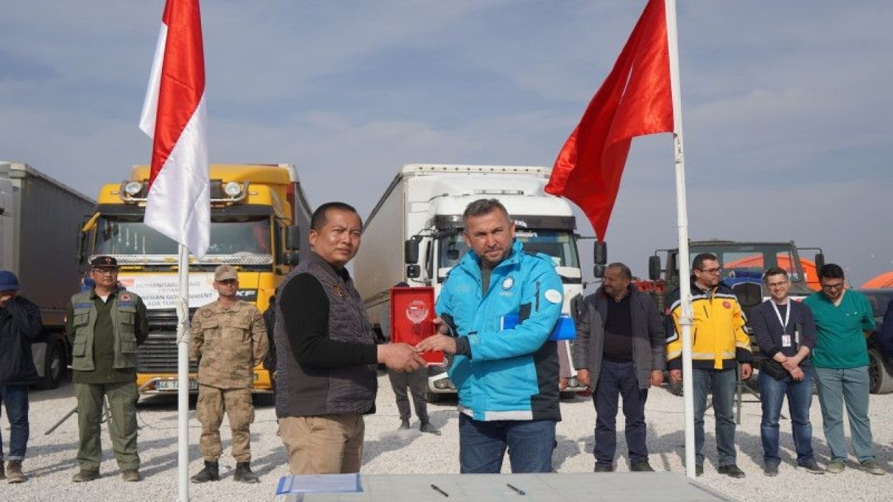 Acara serah terima Rumah Sakit Lapangan Indonesia kepada pemerintah Turki di Kota Hassa, Provinsi Hatay, Turki, Senin (27/2/2023). (ANTARA/HO-KBRI Ankara)