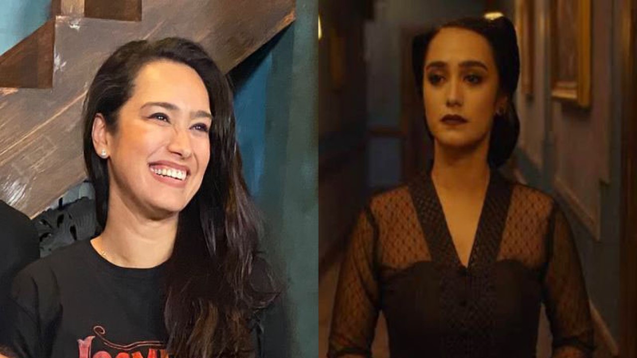 Aktris Alexandra Gottardo pemeran film horor “Losmen Melati” melakukan konferensi pers di Jakarta, Selasa (14/3). (ANTARA/Pamela Sakina)