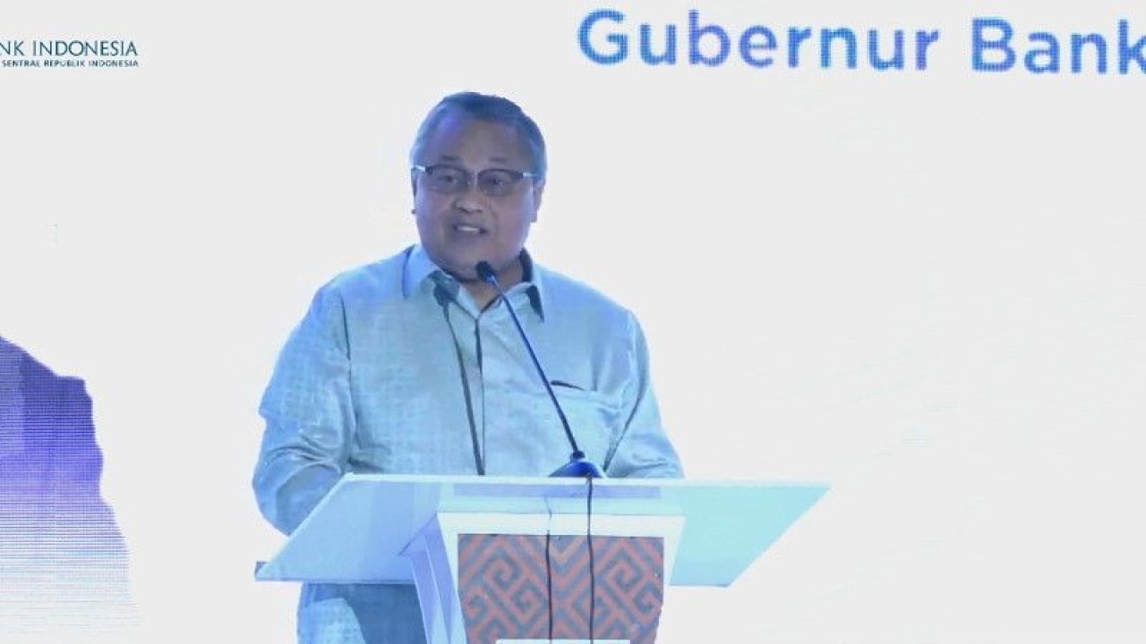 Tangkapan layar Gubernur Bank Indonesia Perry Wajiyo dalam Kick Off  Gerakan Nasional Pengendalian Inflasi Pangan (GNPIP) 2023 yang dipantau di Jakarta, Minggu (5/3/2023). (ANTARA/Sanya Dinda)