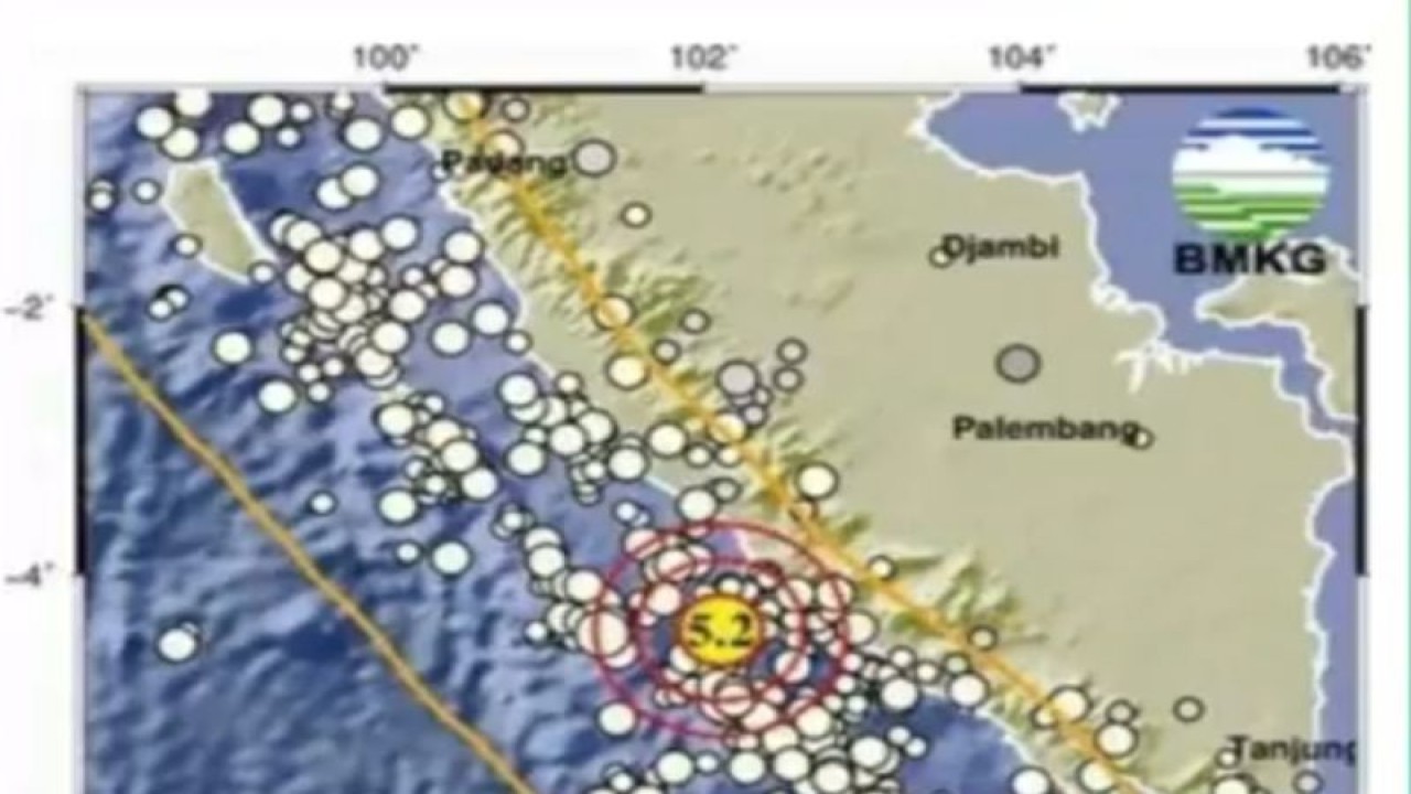 Ilustrasi: Peta gempa magnitudo 5,2 yang mengguncang wilayah Seluma, Bengkulu pukul 03.13 WIB, Selasa (21/2/2023) (ANTARA/HO-BMKG)