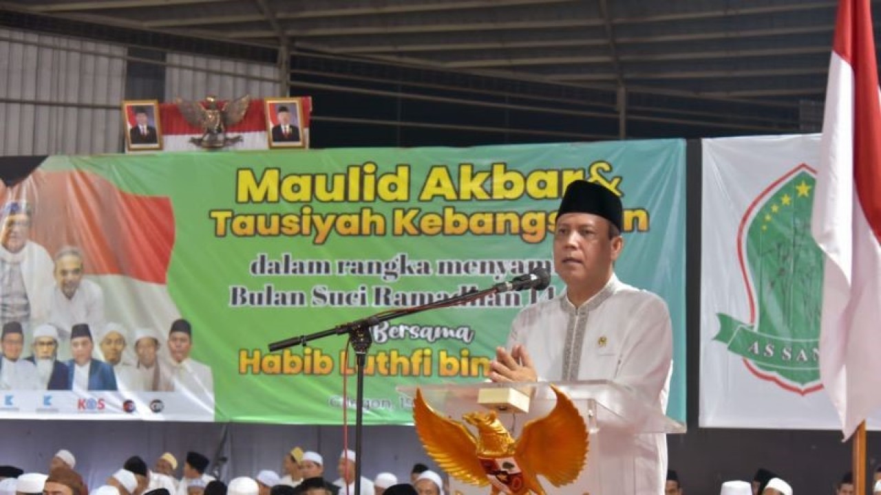 Kepala BNPT Komjen Pol. Boy Rafli Amar dalam kegiatan Maulid Akbar dan Tausiyah Kebangsaan dalam rangka menyambut Bulan Suci Ramadhan 1444H di Cilegon, Banten, Minggu (19/3/2023). (ANTARA/HO-BNPT)