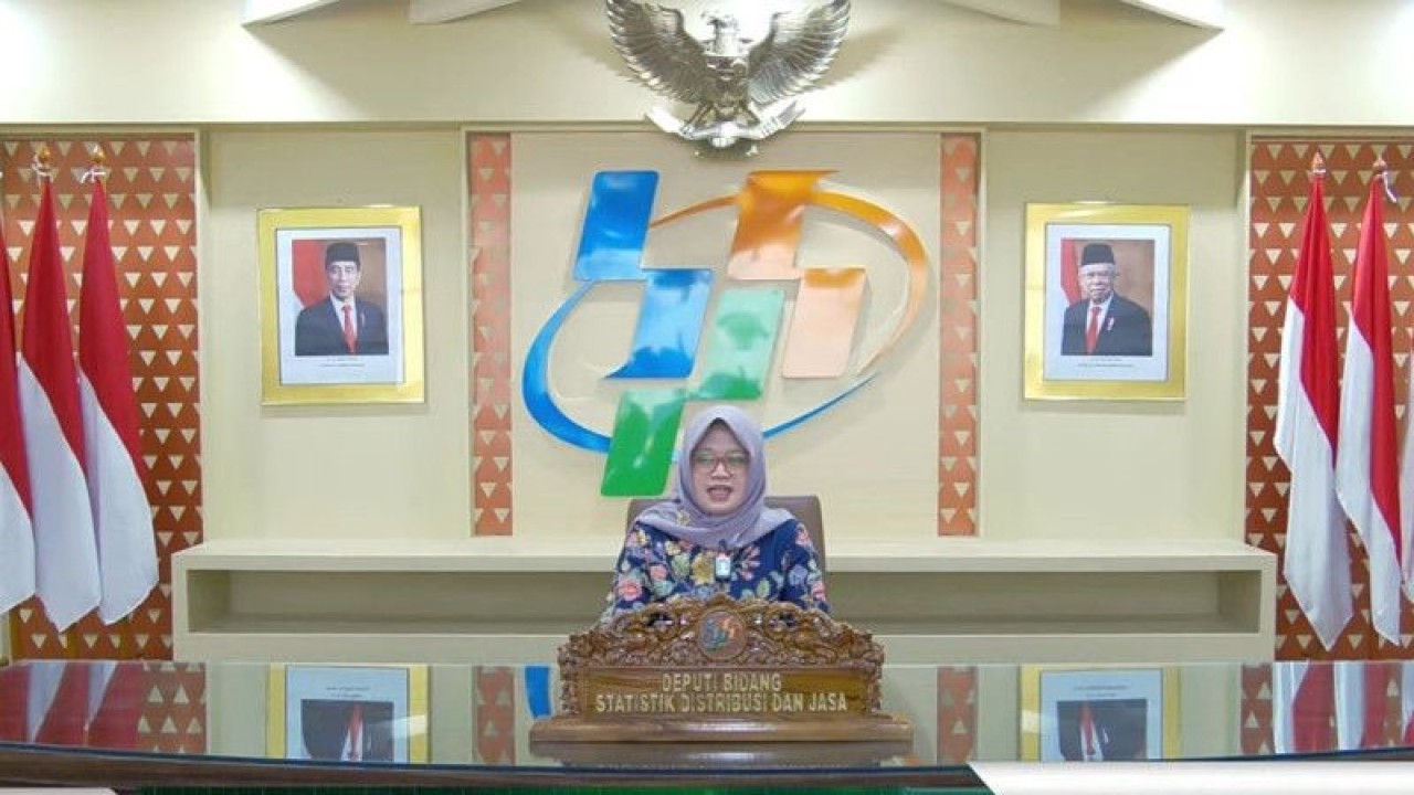 Tangkapan layar Deputi Bidang Statistik Distribusi dan Jasa Badan Pusat Statistik (BPS) Pudji Ismartini dalam konferensi pers di Jakarta, Rabu (1/3/2023). (ANTARA/Sanya Dinda)