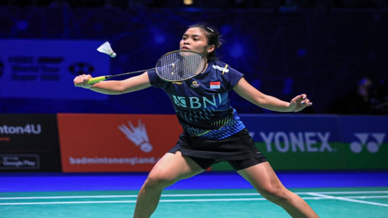 Pebulu tangkis tunggal putri Gregoria Mariska Tunjung harus puas hanya mencapai perempat final All England 2023, setelah dia dikalahkan Chen Yu Fei (China) di Birmingham, Inggris, Jumat (16/3/2023). (ANTARA/HO-PP PBSI)