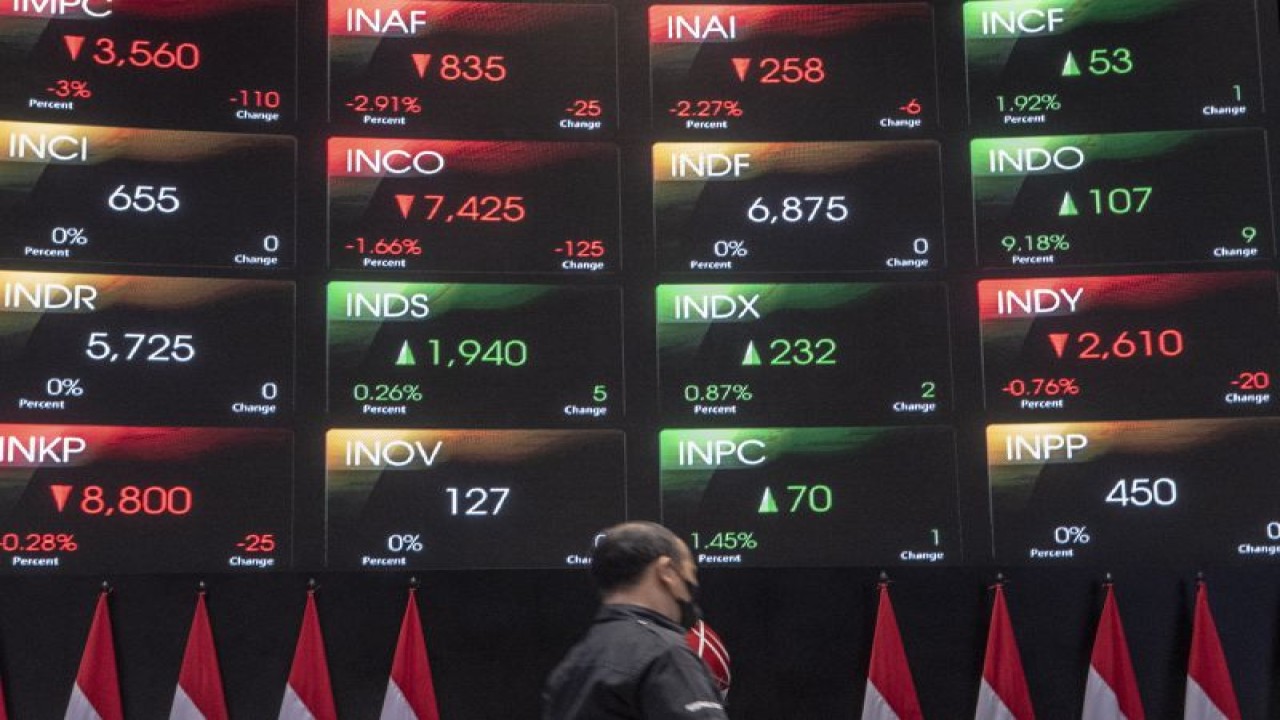 Karyawan melintas di depan layar monitor pergerakan Indeks Harga Saham Gabungan (IHSG) di Bursa Efek Indonesia, Jakarta, Selasa (24/1/2023). ANTARA FOTO/Muhammad Adimaja/aww. (ANTARA FOTO/MUHAMMAD ADIMAJA/MUHAMMAD ADIMAJA)