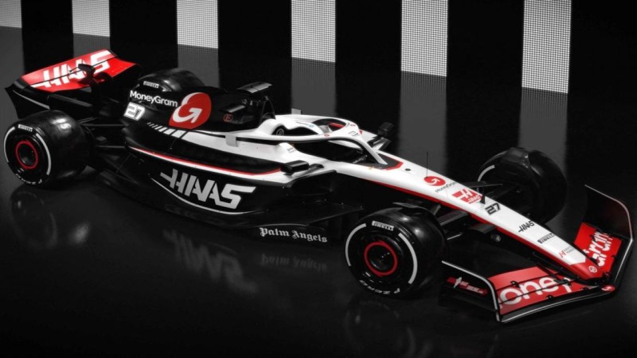 Ilustrasi - Desain virtual livery mobil Haas VF-23. (HO via Haas F1 Team)